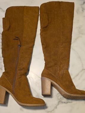 Women's Tall Suede Block Heel Boots - Brown